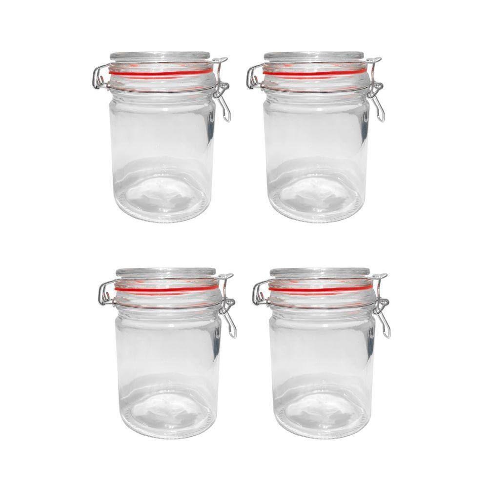 Kit 4 Potes Hermético Vidro Trava Metal 750Ml Class Home