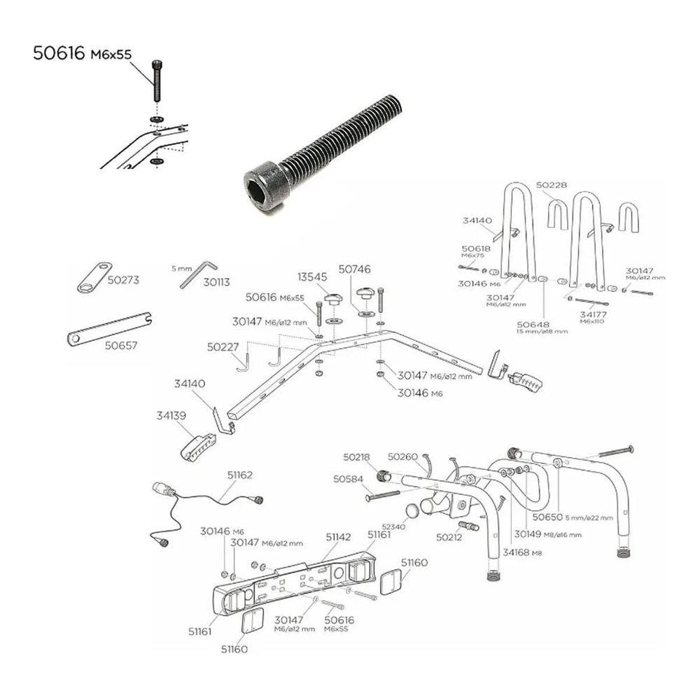 Parafuso Fixação M6X55 Peça Reposição Thule 50616 Preto