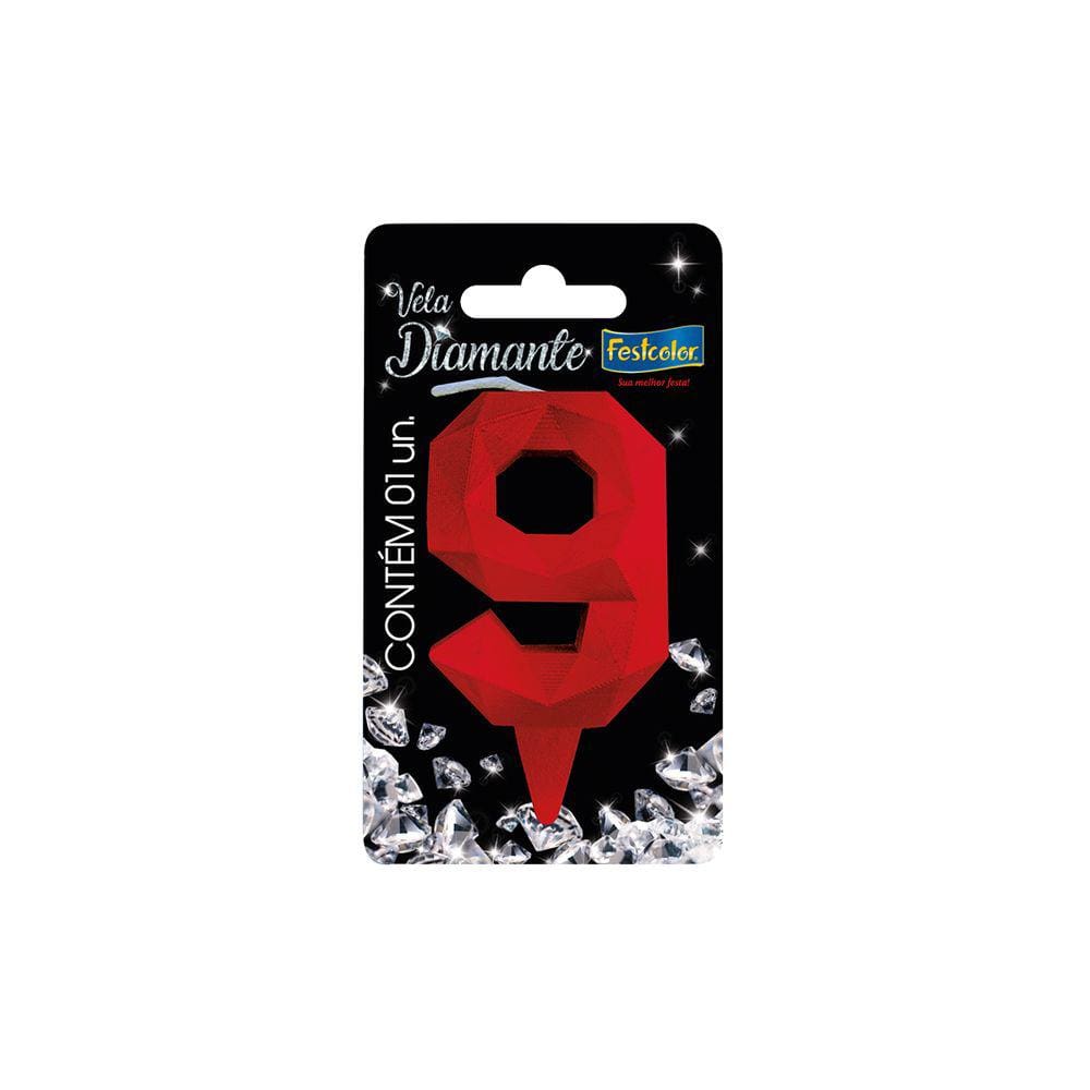 Vela de Aniversário Diamante Vermelha