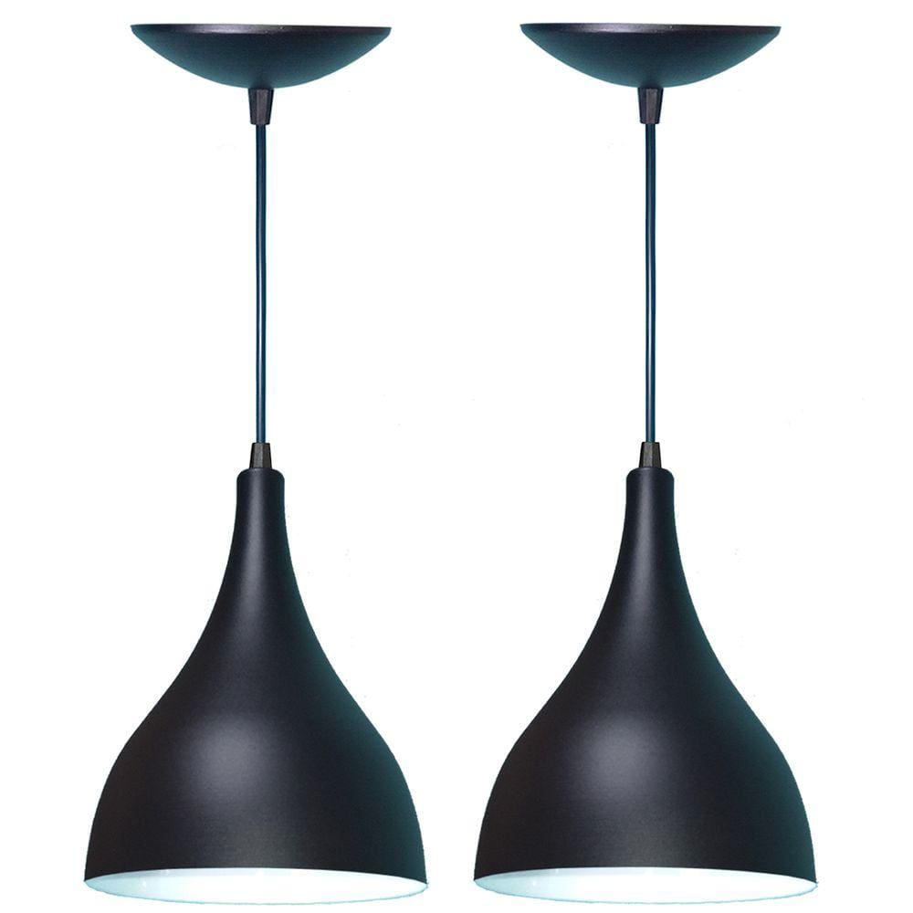 Kit 2 Lustres Pendente Balcão Cozinha Americana -Preta Fosca
