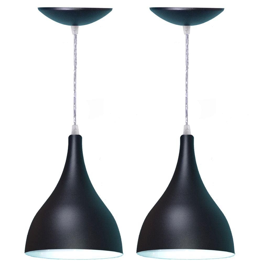 Kit 2 Lustres Pendente Balcão Cozinha Americana -Preta Fosca