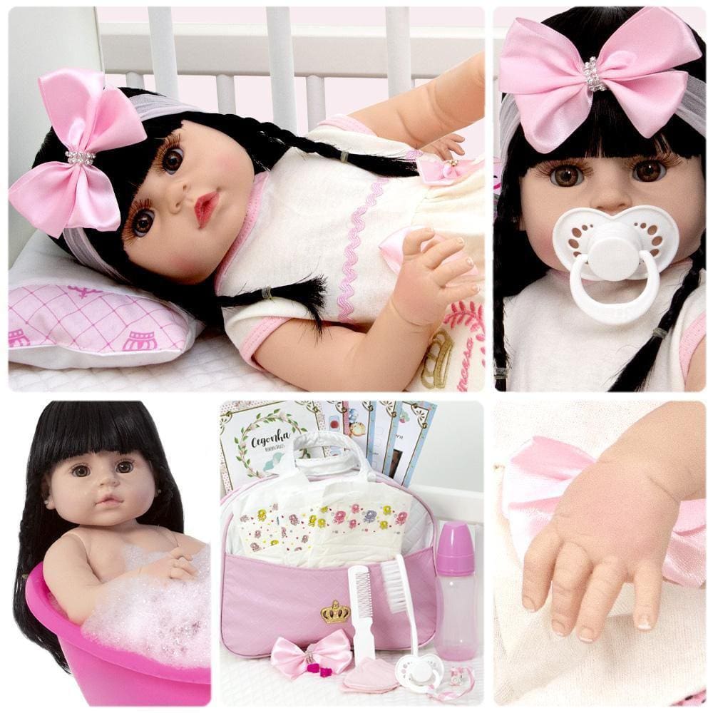 Boneca Bebê Reborn Loira Silicone 55cm Enxoval