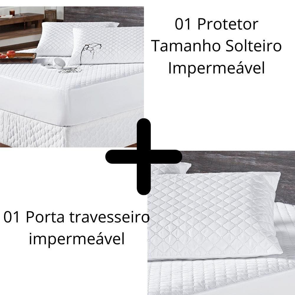 Kit Protetor Colchão Solteiro + Capa Travesseiro Impermeável