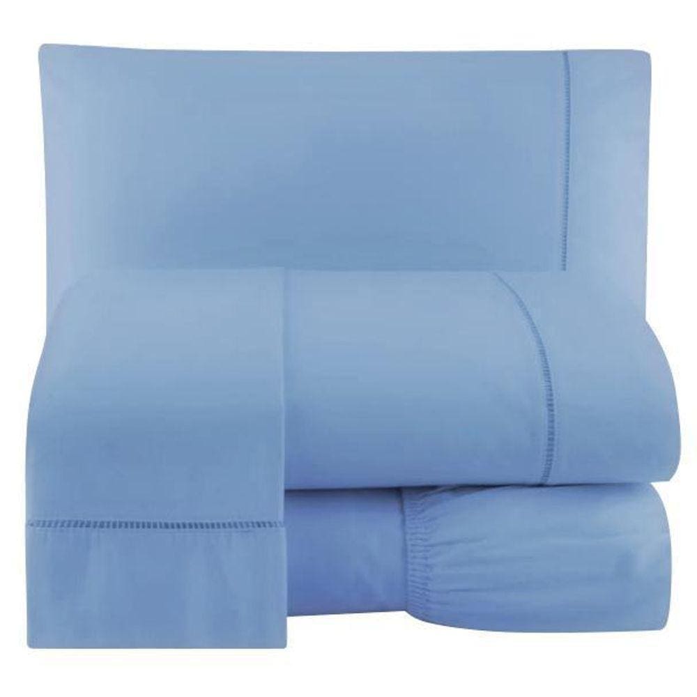 Jogo De Lençol Percal Ponto Palito Queen 4 Peças Azul