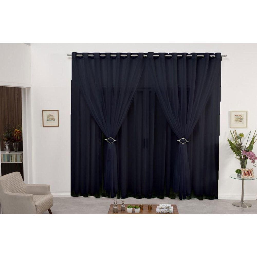 Cortina Sala Voal Liso Preto Com Forro Preto 3,00X2,20M