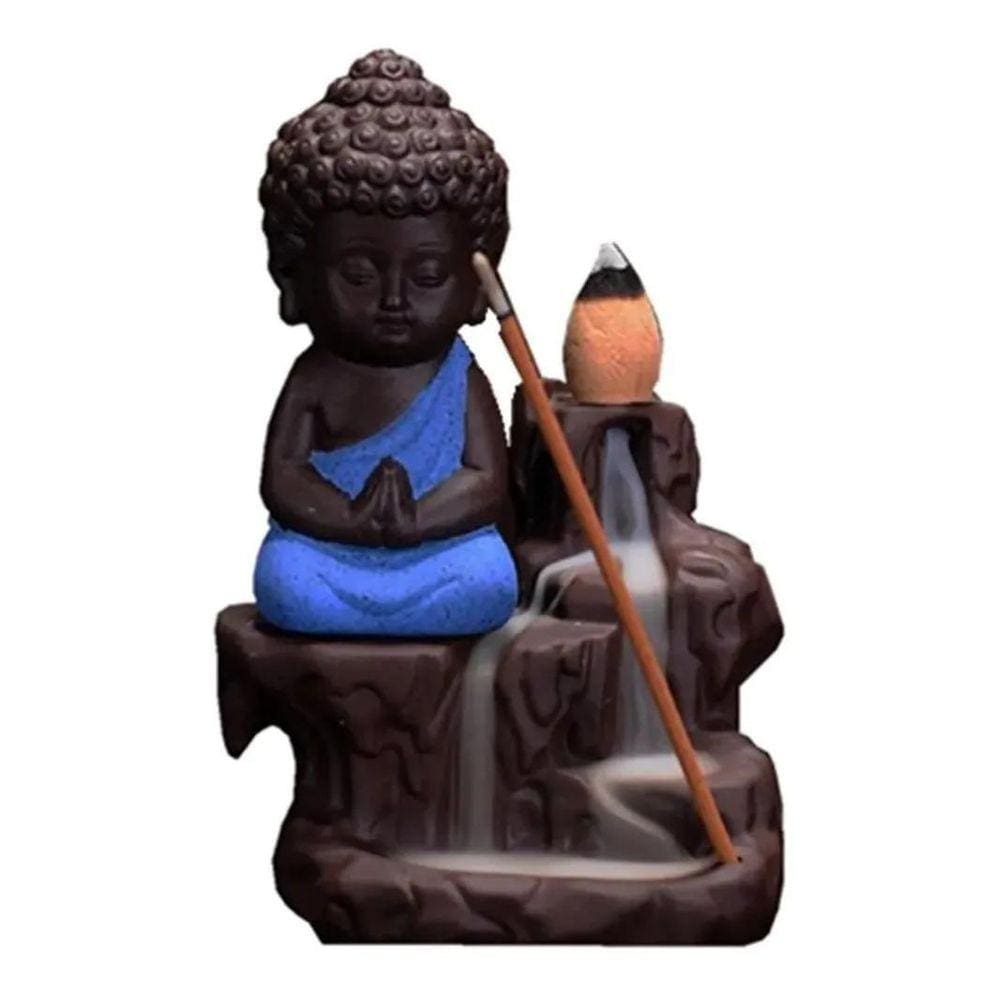 Incensário Buda Rocha Cascata Fumaça Invertida + 50 Incensos