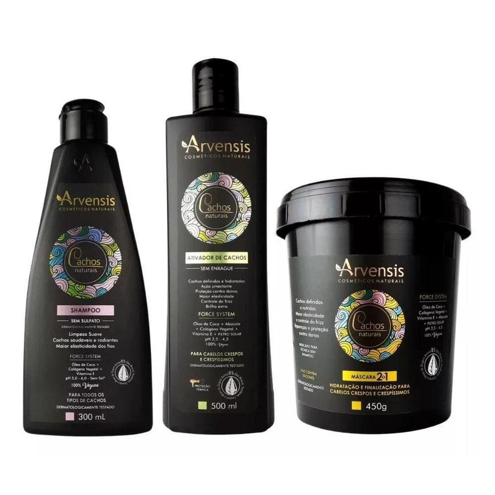 Kit Arvensis Cachos Shampoo + Ativador 500Ml + Máscara 2X1
