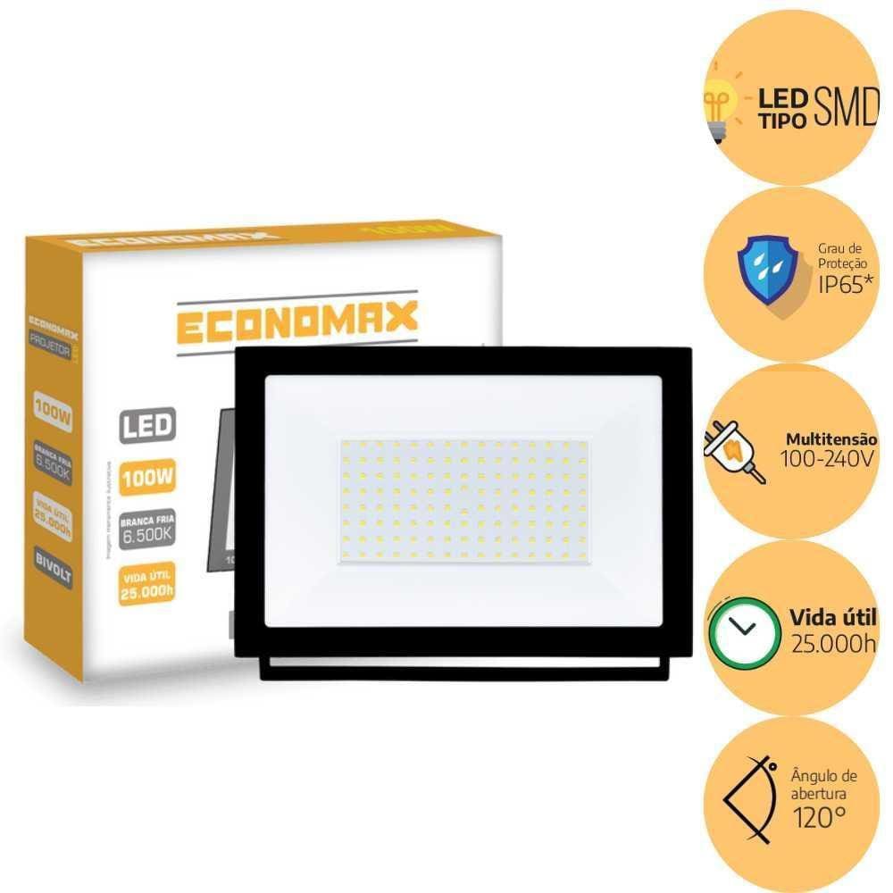 Refletor Slim Led 100W Holofote Alta Potência 6.500K Branca