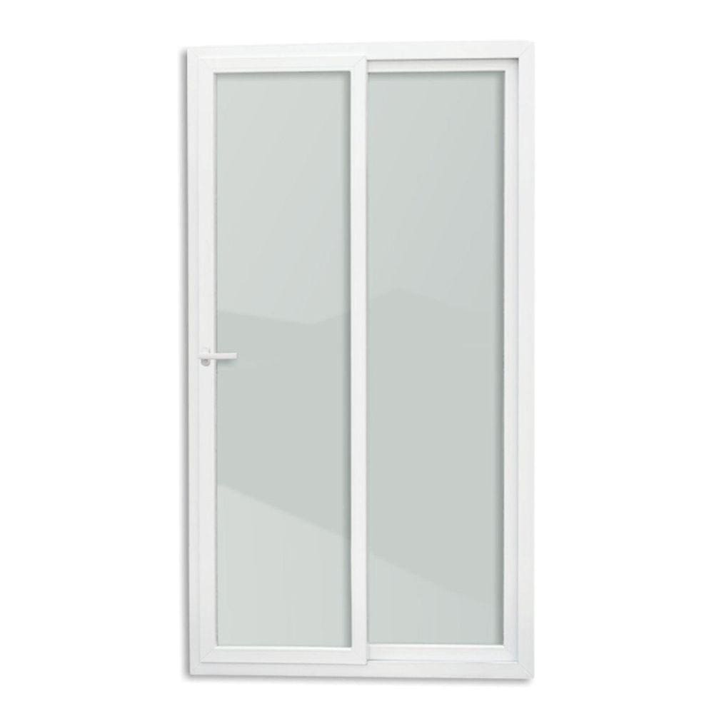Porta de PVC de Correr 210x150cm Com 2 Folhas e Vidro liso Temperado Com Cremona ITEC Brimak Branco
