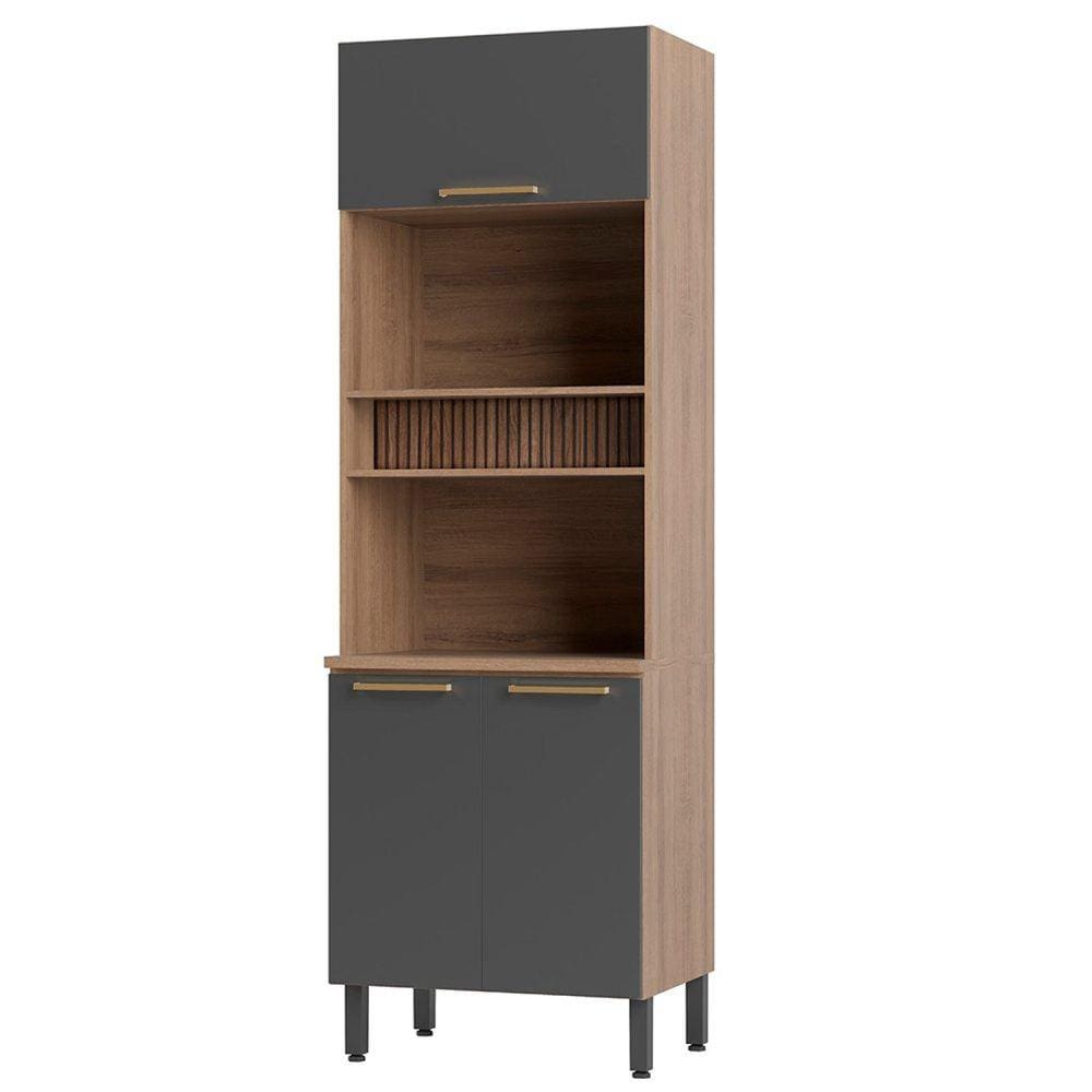 Paneleiro Torre Quente 70cm 3 Portas Avelã Thela Mel/Grafite