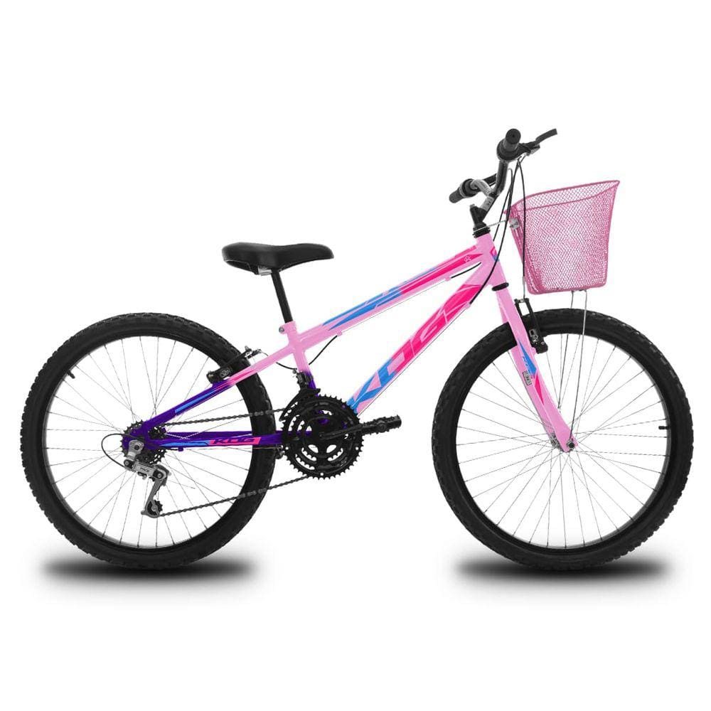 Bicicleta Infantil Aro 24 KOG Feminina 18 Marcha e Cestinha