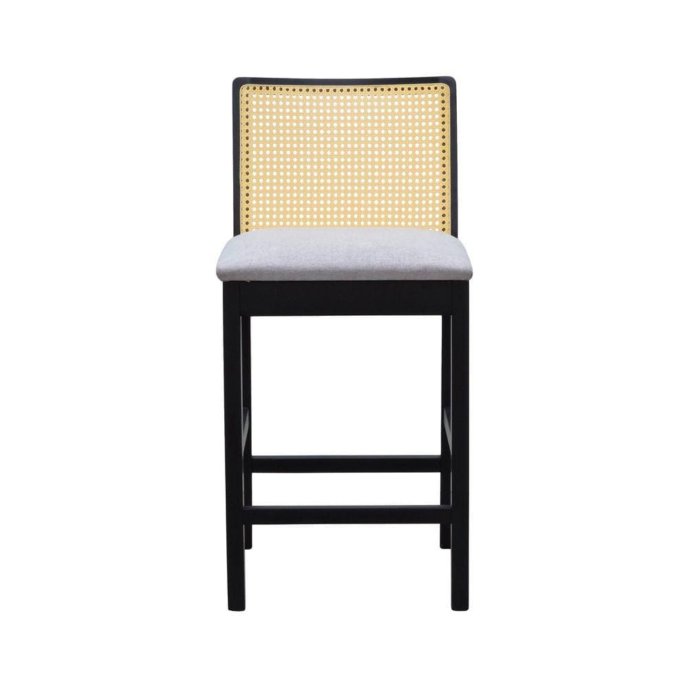 Banqueta Média Pérola Madeira Maciça com Telinha c/ 62cm Altura - Preto