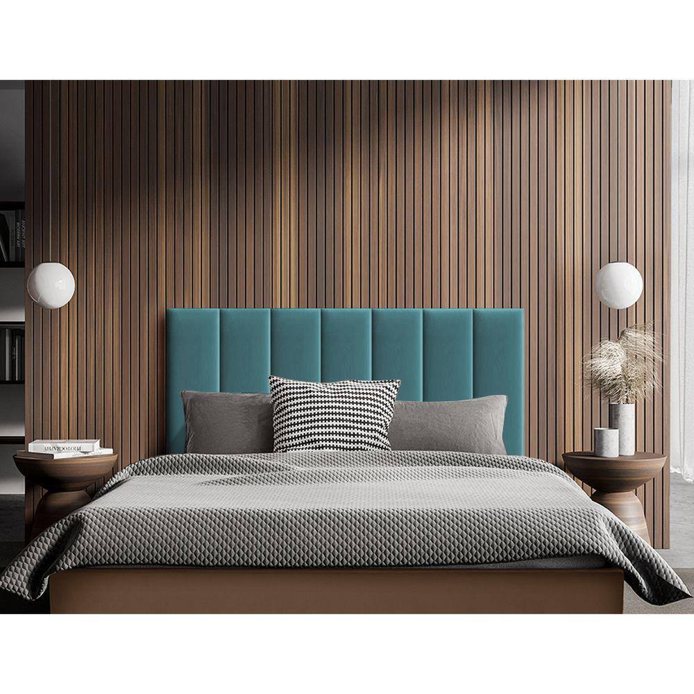 Cabeceira Casal Box Estofada para Colchão 138x188cm Rony 140cm Veludo Azul