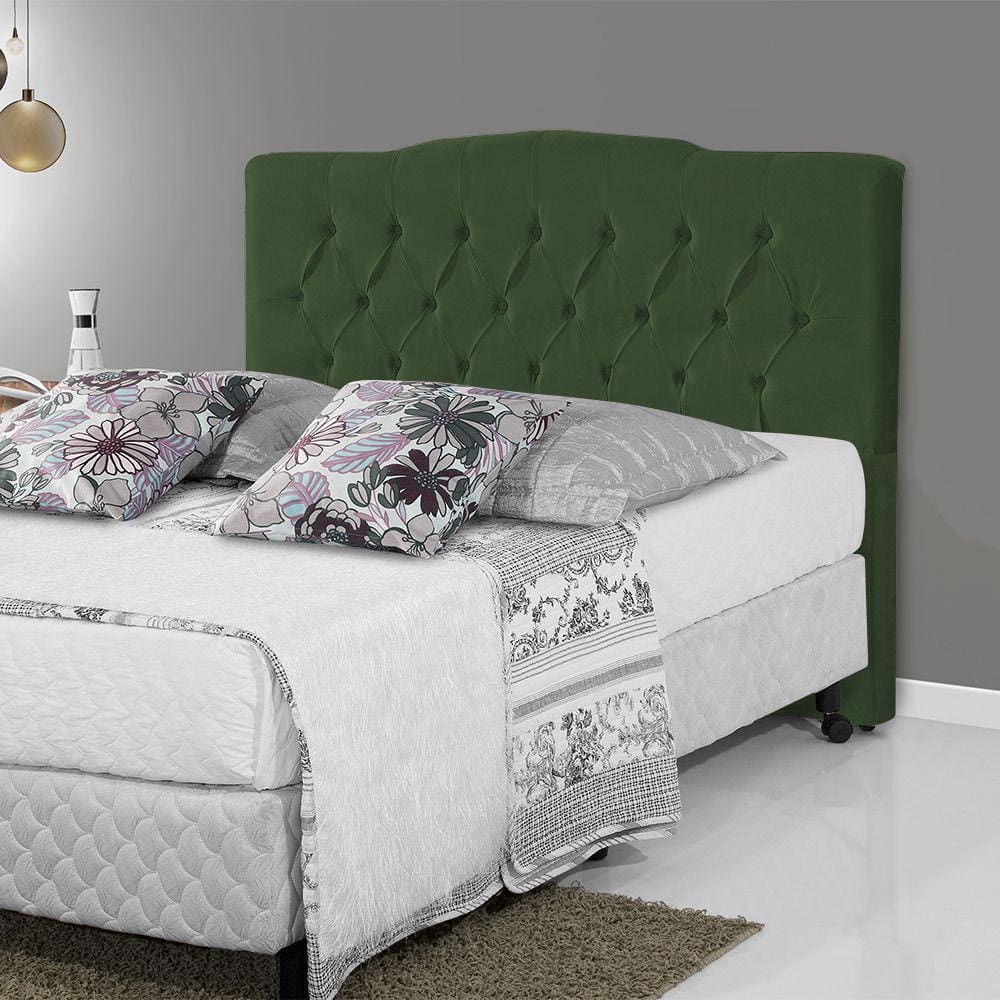 Cabeceira Casal Estofada Capitonê Camburiu 140cm Veludo Verde