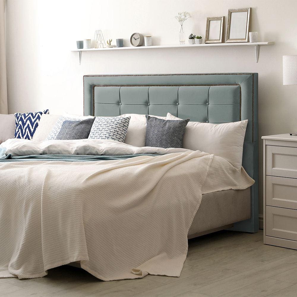 Cabeceira Casal Estofada Cama Box Capitonê Grécia 140cm Veludo Cinza