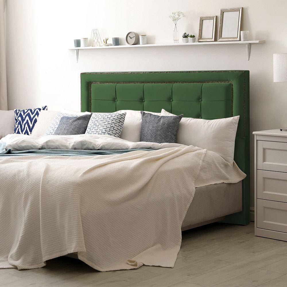 Cabeceira Casal Estofada Cama Box Capitonê Grécia 140cm Veludo Verde