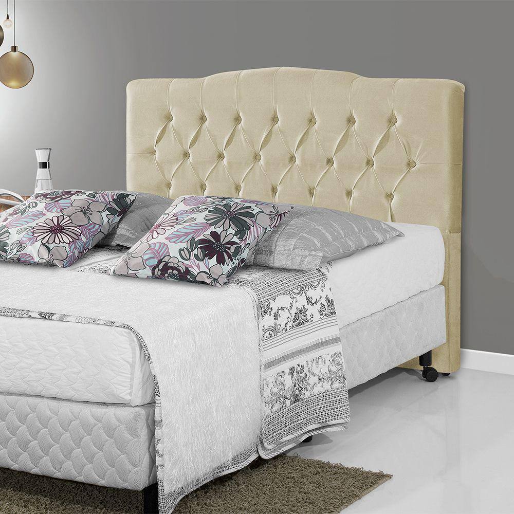 Cabeceira Cama Box Casal Queen King Estofada Capitonê Camburiu 195cm Veludo Bege