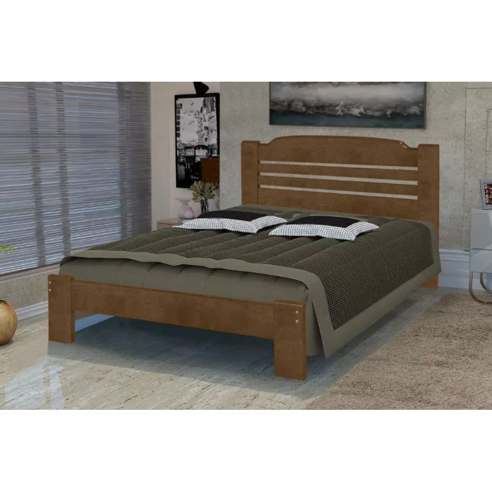Cama Queen Size Dubai de Madeira Maciça Angelim Pedra/Tauari Imbuia