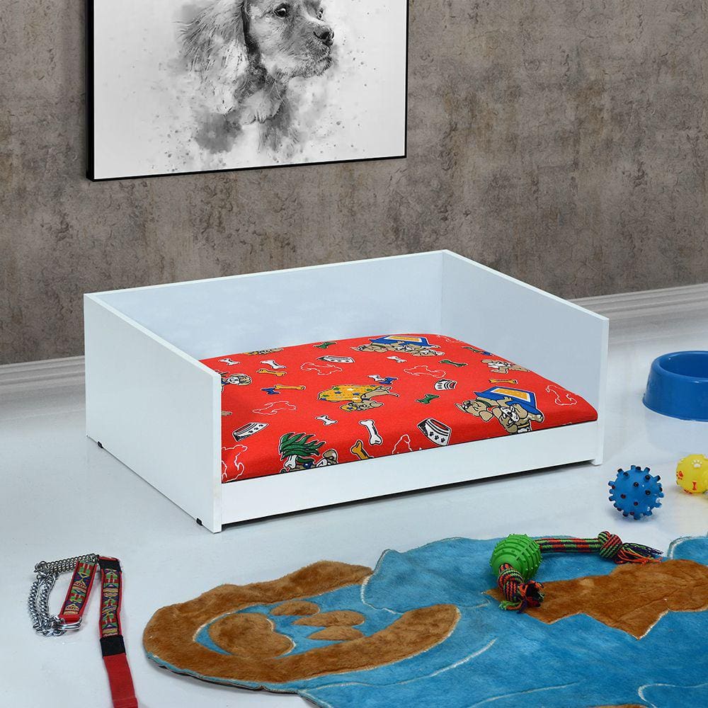 Cama Pet Confort Macia Bordas Elevadas – Branco / Vermelho
