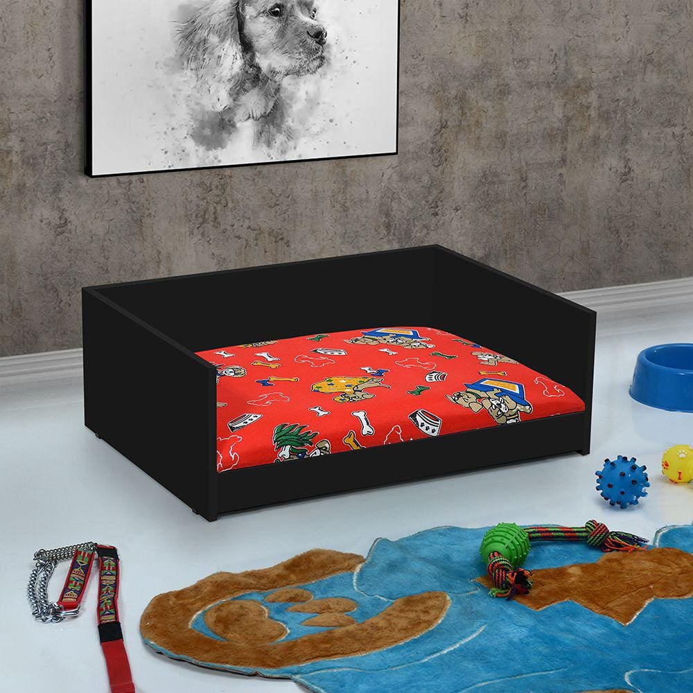 Cama Pet Confort Macia Bordas Elevadas – Preto / Vermelho
