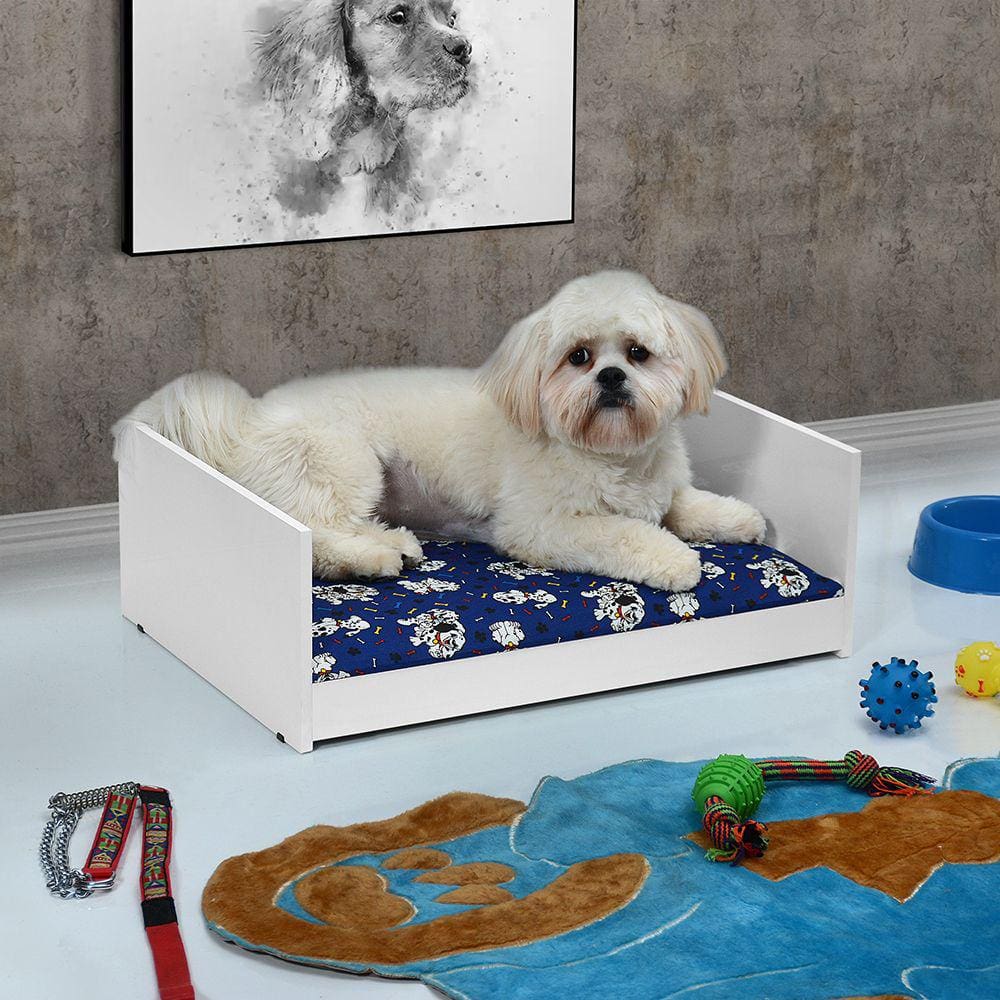 Cama Pet Confort Macia Bordas Elevadas – Branco / Azul