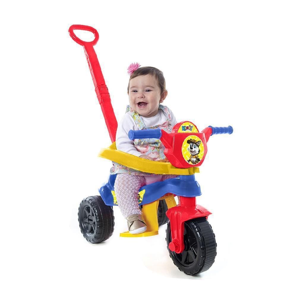 Motoca Infantil Triciclo Fast Azul com Empurrador e Proteção Pais