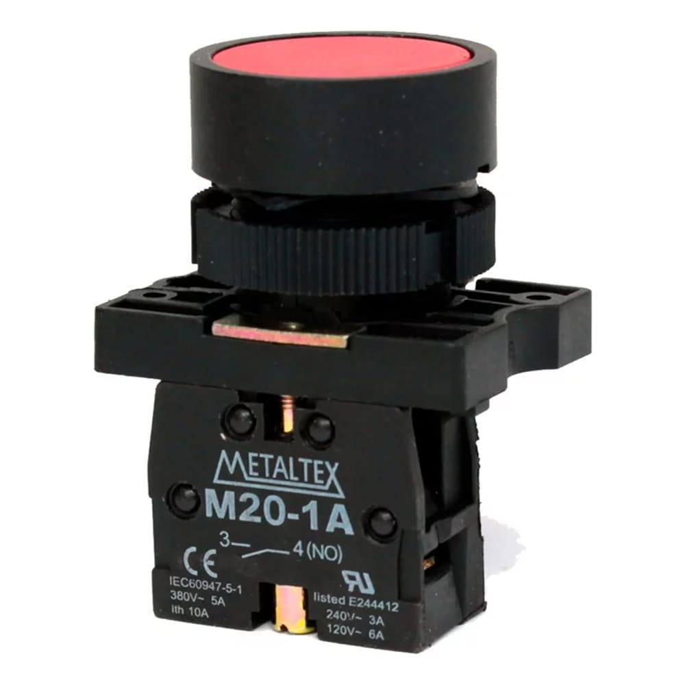 Botão de Comando 22mm 1NF Vermelho Metaltex