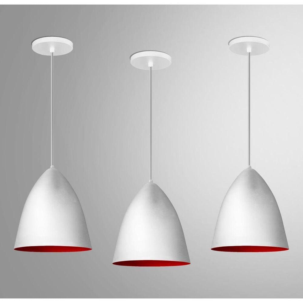 Kit 3 Lustres Pendentes Modelo Vegas Luxo Branco Com Vermelho