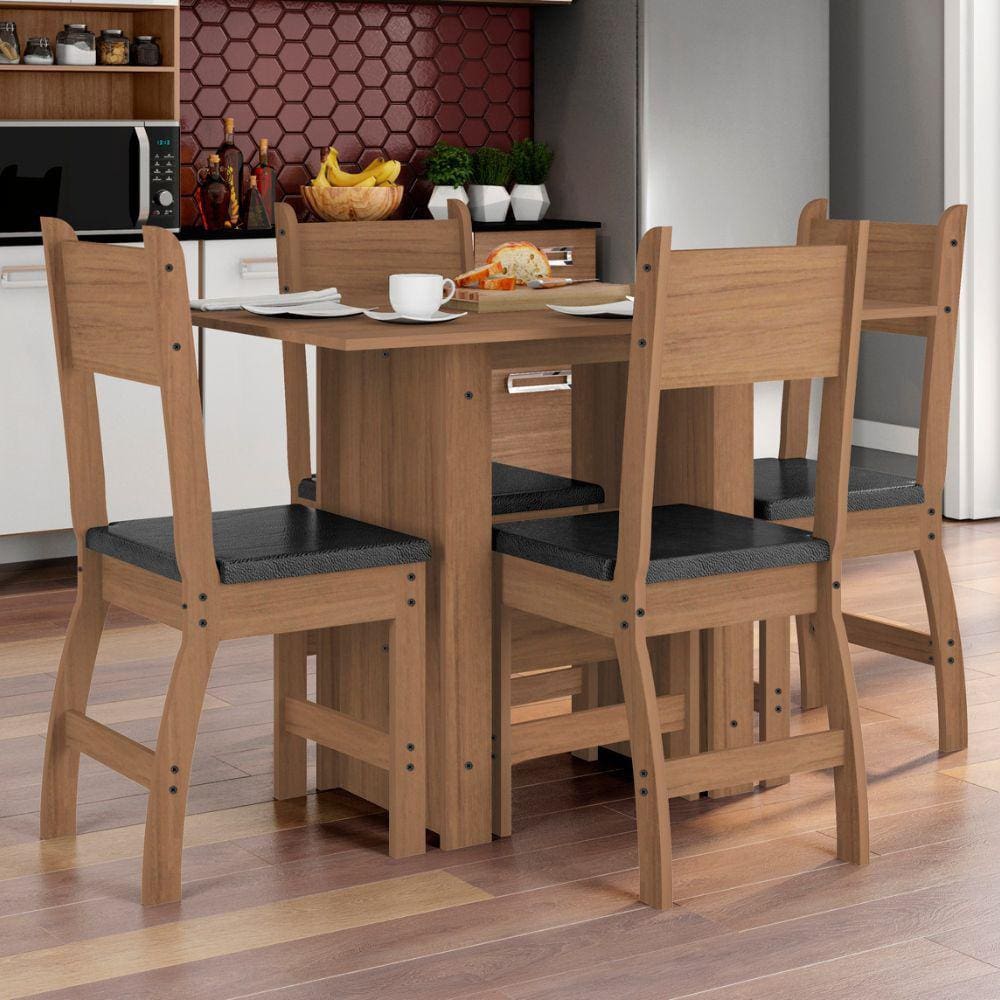 Conjunto Mesa De Jantar 4 Lugares Milano Branco Com Savana