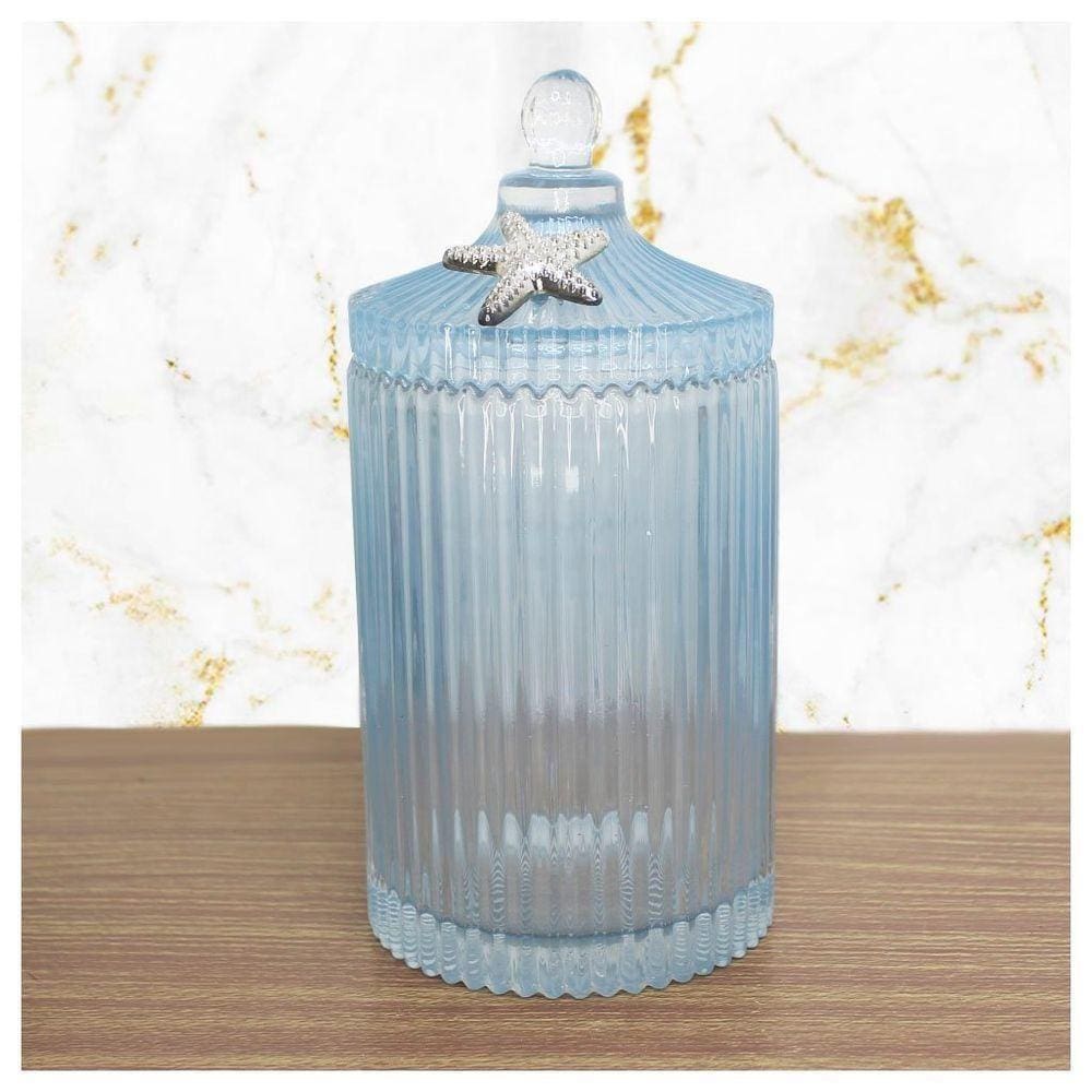 Porta Algodão E Cotonete Azul Vidro 22cm