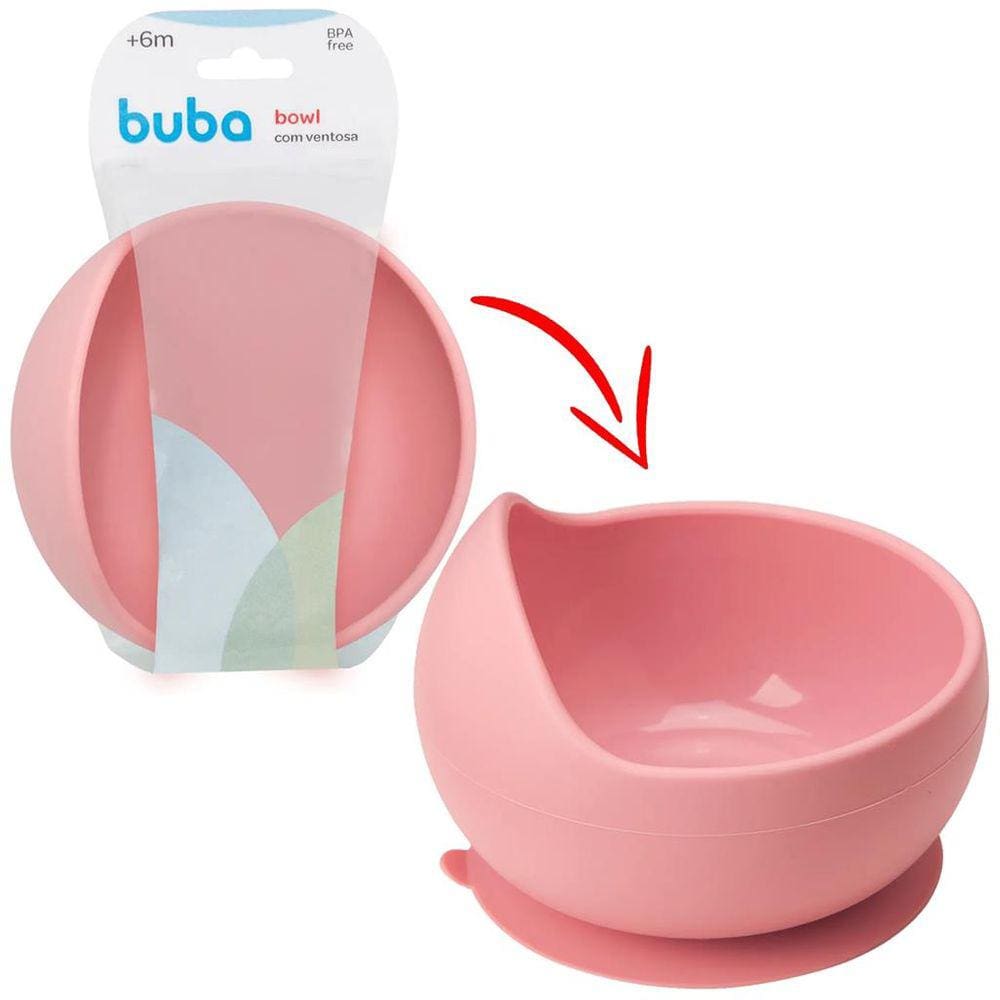 Bowl em Silicone com Ventosa Rosa Redondo Livre de BPA Buba