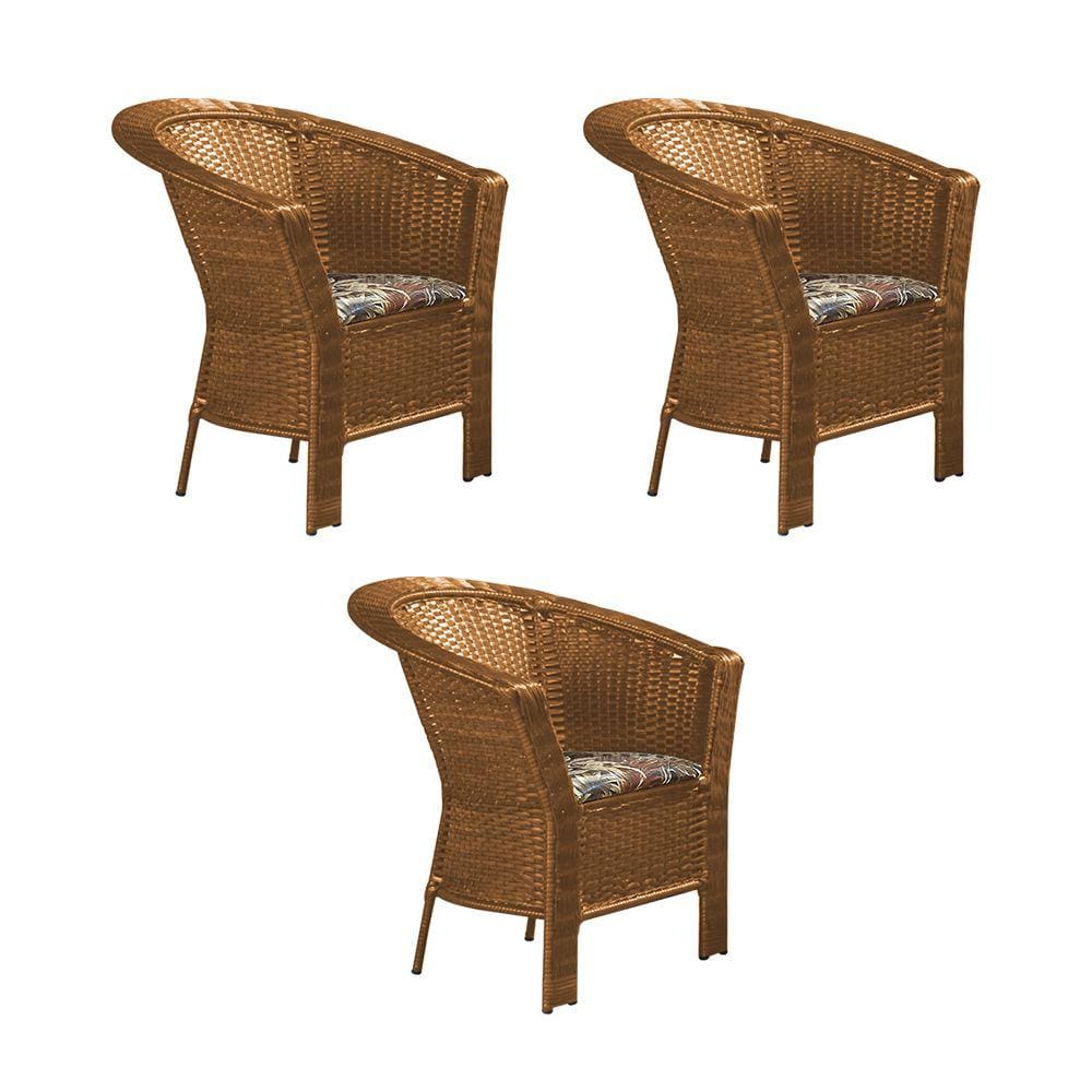 Kit 3 Poltronas para Jardim Base Aço Maresias em Junco - Imbuia