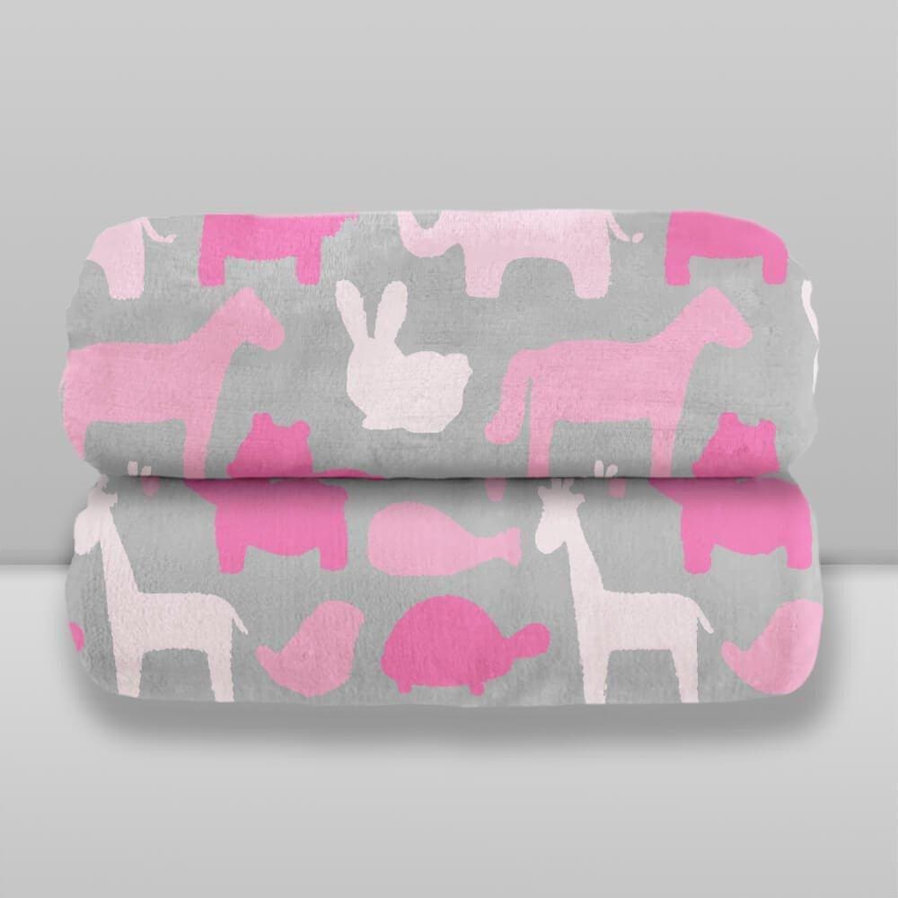 Cobertor Laço Bebê Luxo - Safari Rosa