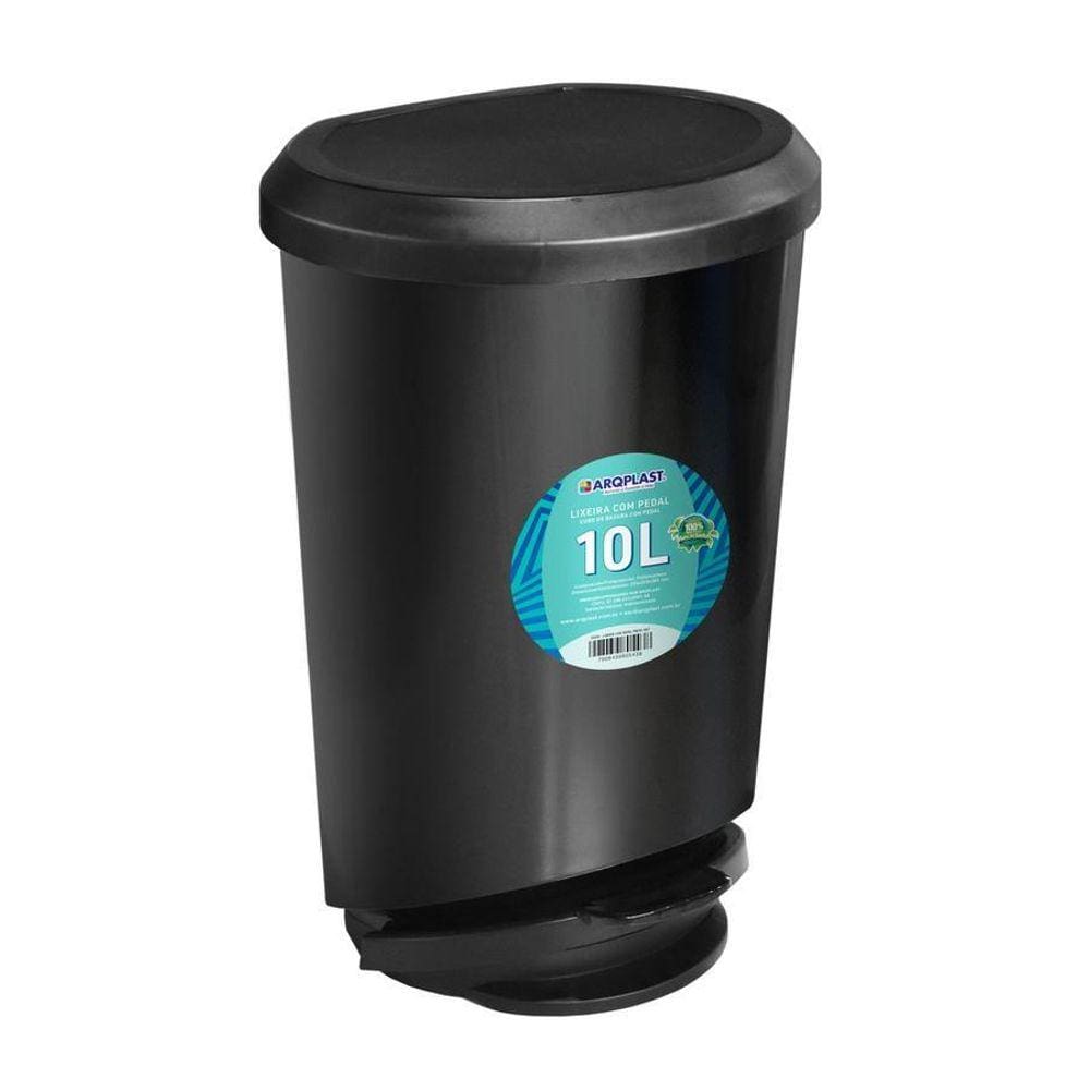 Lixeira Cesto De Lixo Plástico 10Litros Tampa Pedal Preto