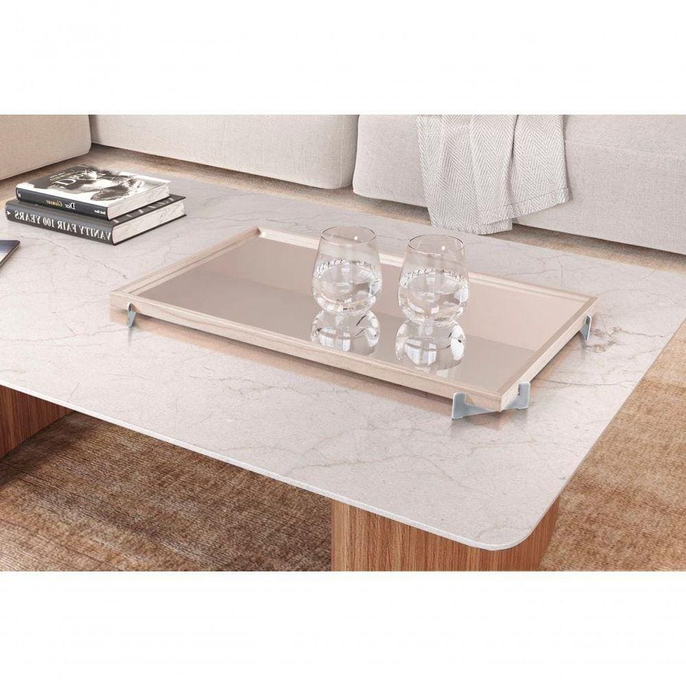 Bandeja Decorativa Gala Cromado Com Espelho Cor:off White
