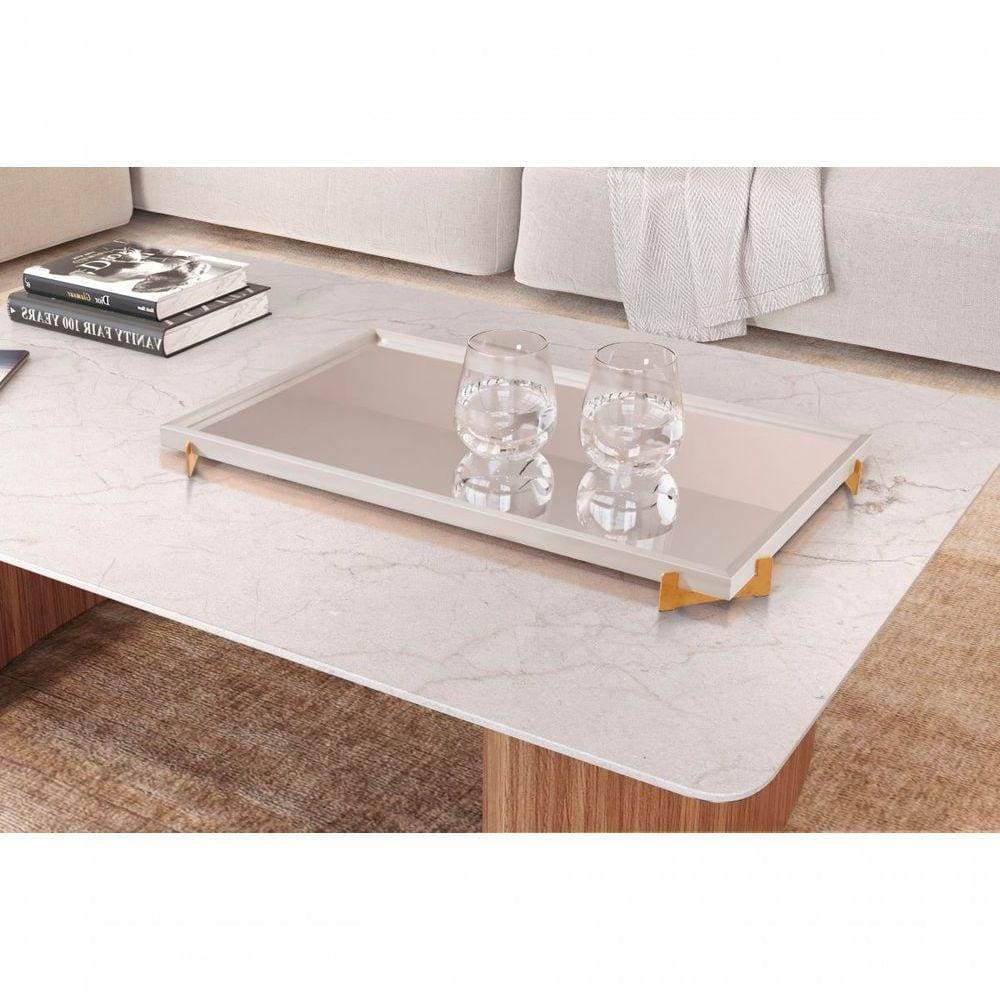 Bandeja Decorativa Gala Ouro Com Espelho Cor:off White