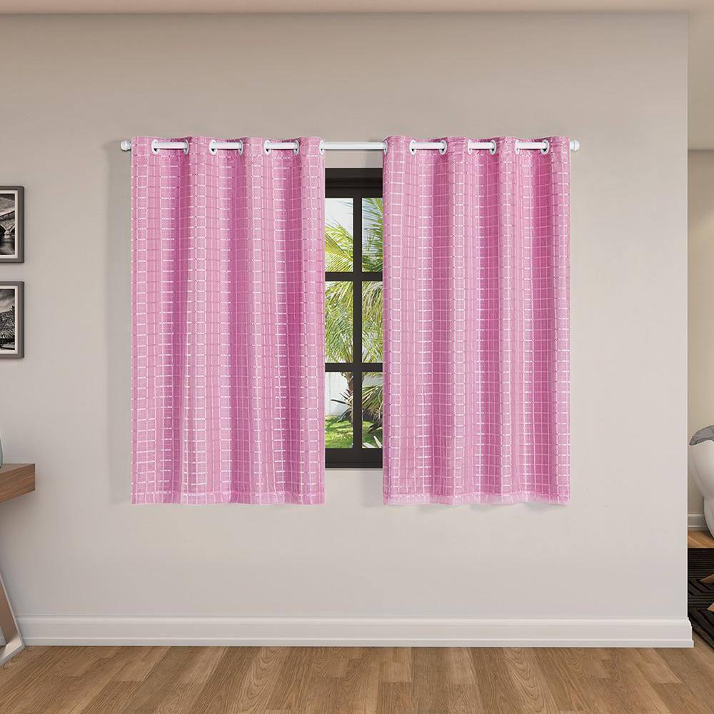 Cortina Blackout Pvc Com Tecido Voil Xadrez 2,00X1,40 Rosa