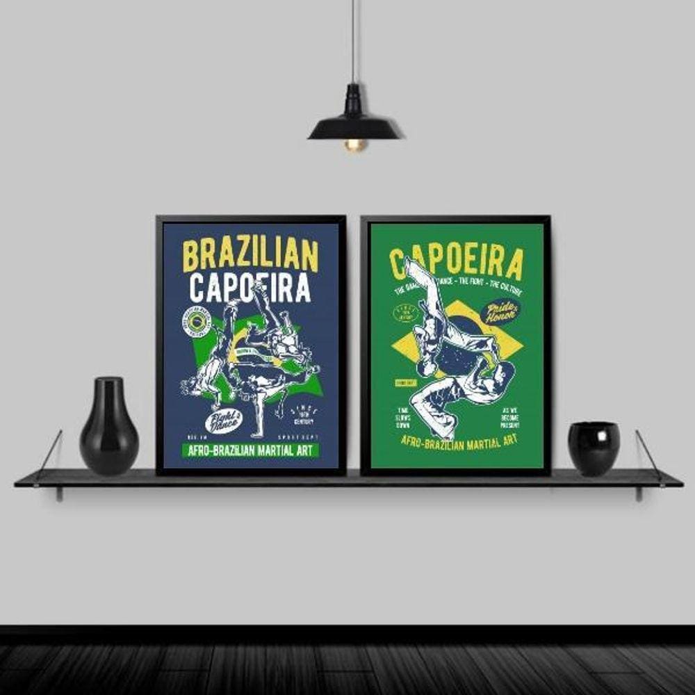 Kit 2 Quadros Capoeira Brasil 45X34Cm - Com Vidro