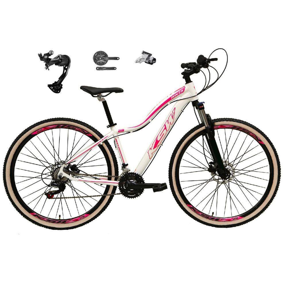 Bicicleta Feminina 29 Ksw Mwza Câmbio Traseiro Shimano Alívio e Altus 27v Freio Hidráulico Garfo Com Trava Pneu com Faixa Bege - Branco/Rosa