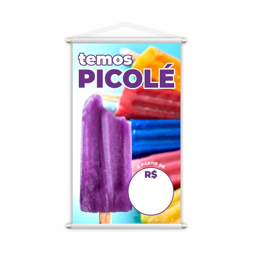 Banner Temos Picolé Colorido Preço Fundo Branco Grande