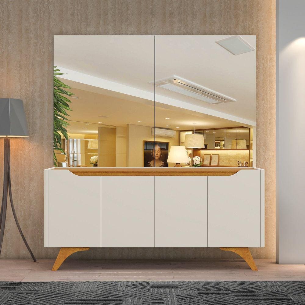 Buffet Aparador 4 Portas 180cm Grécia Mavaular Off White/Marromlle