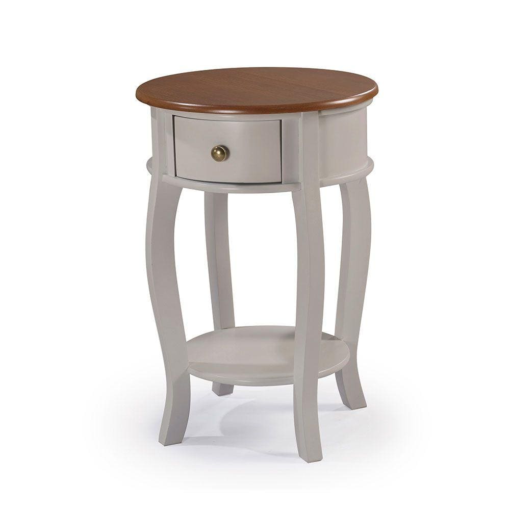 Mesa Lateral Redonda com 1 Gaveta e Prateleira 1035 Linz Móveis - Off White/Imbuia Glazer