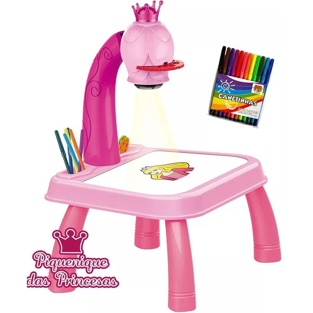 Mesa Projetora Desenho Divertido Infantil Princesas Com Ajuste Mesinha Cor Rosa