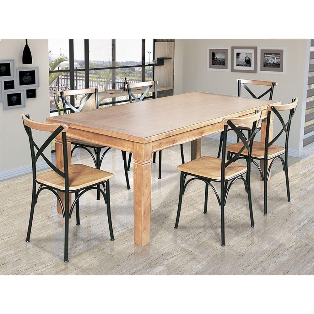 Mesa Jantar Retangular Aurora 180X80 Com 6 Cadeiras Paris Base Alumínio - Natural - Marrom