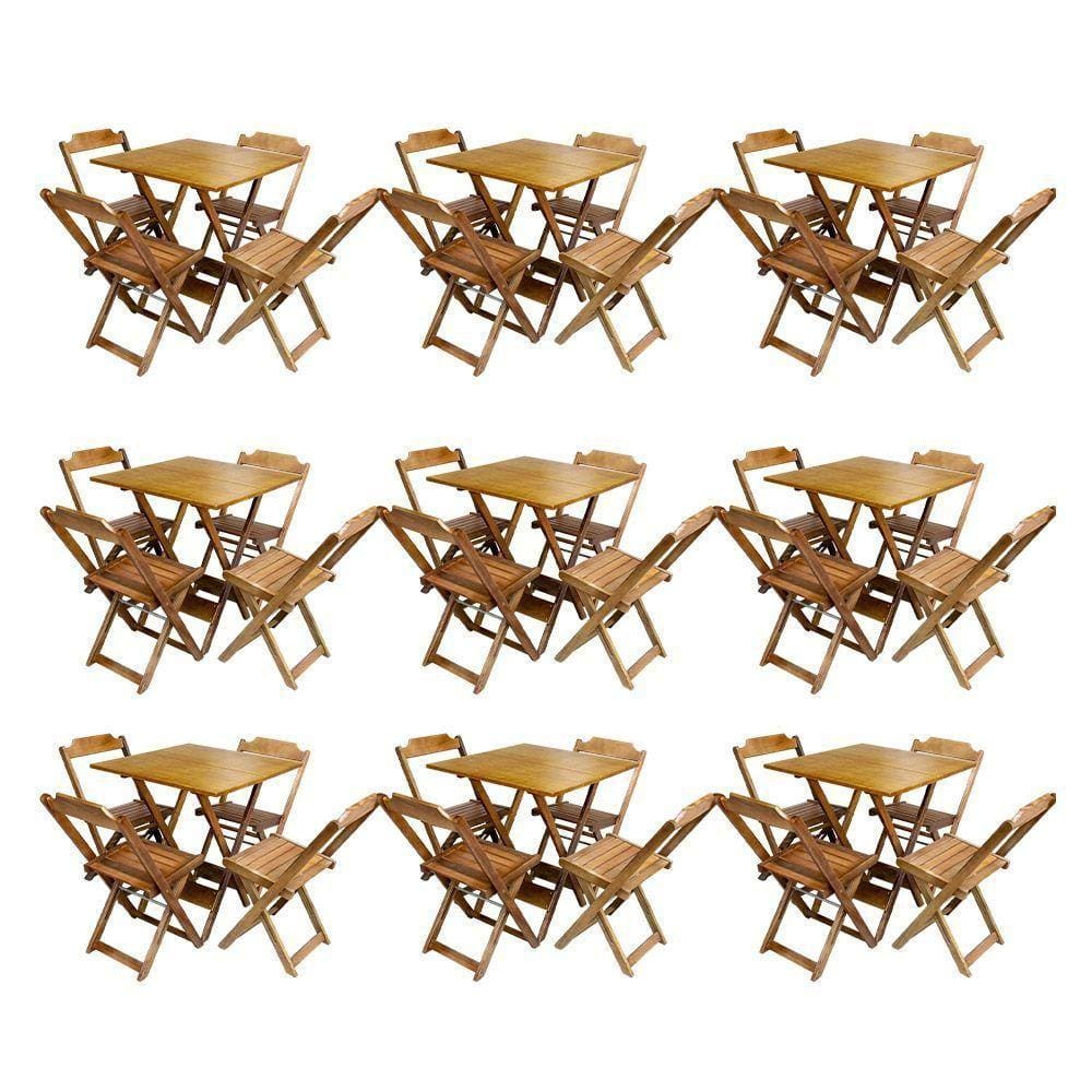 Kit 9 Conjuntos De Mesa Dobravel Com 4 Cadeiras De Madeira 70X70 Para Restaurante E Bar - Mel