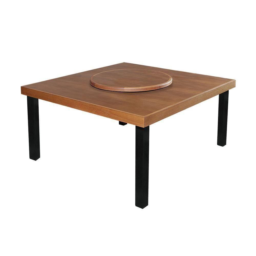 Mesa De Jantar Indústrial Sophia 1,30M Quadrada Com Prato Giratório - Castanho - Marrom