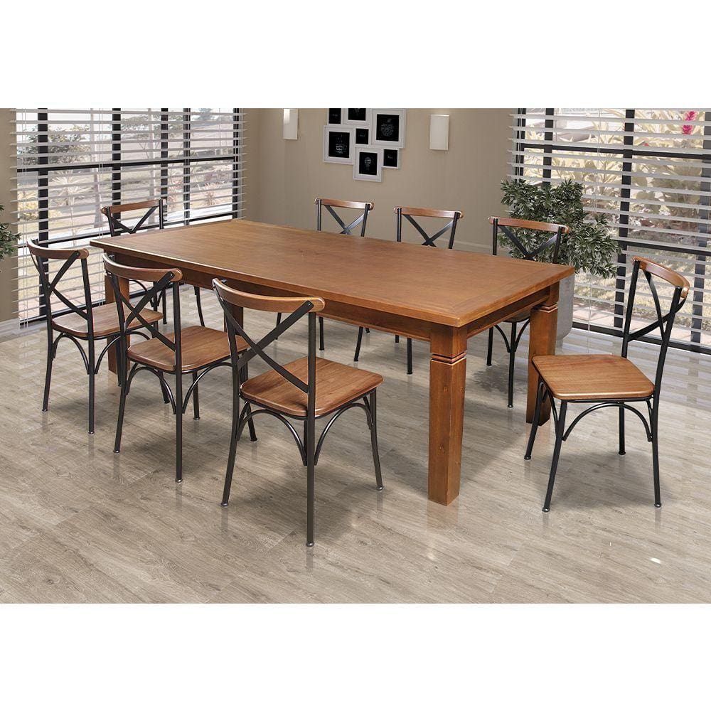 Mesa Jantar Retangular Aurora 200X100 Com 8 Cadeiras Paris Base Alumínio - Castanho - Marrom