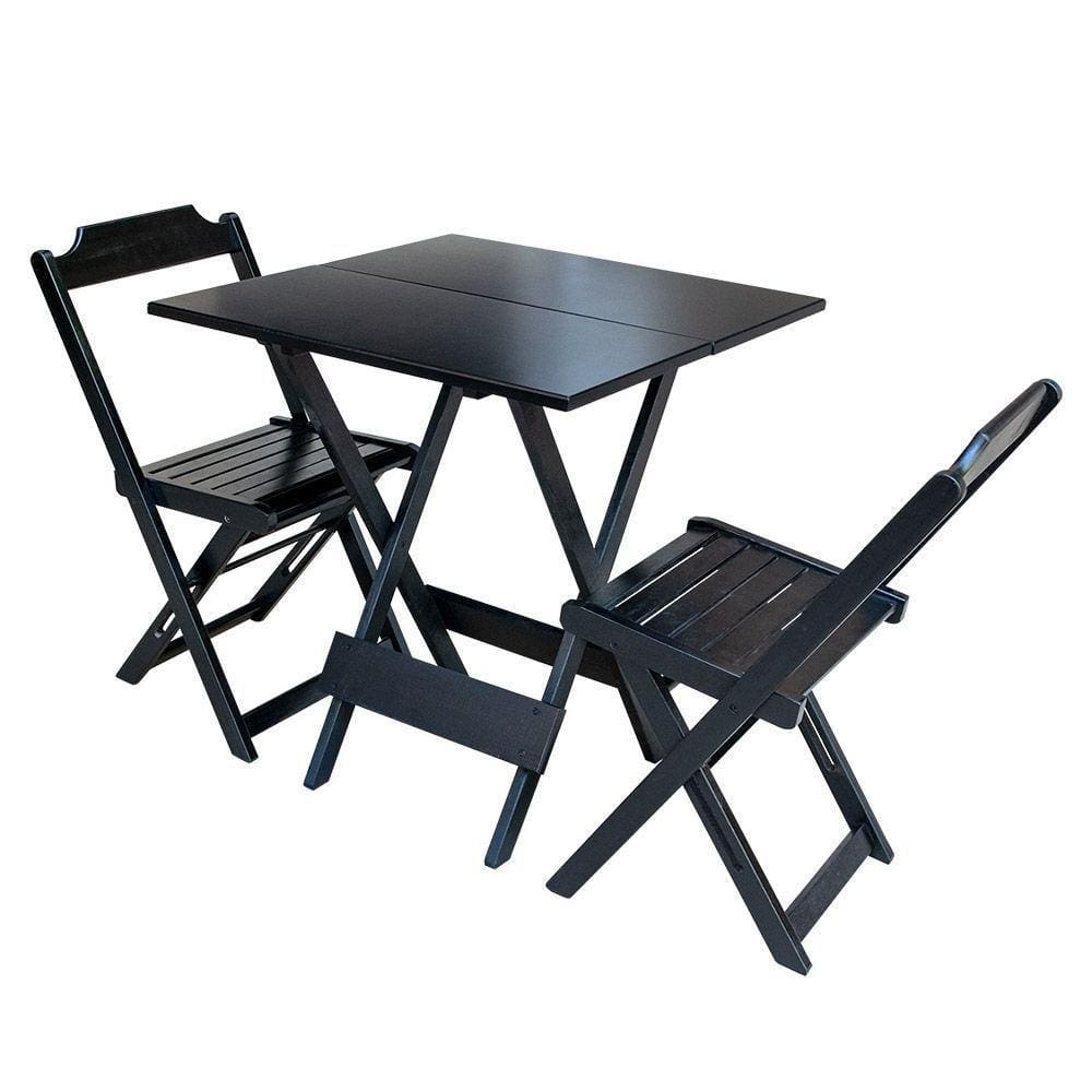 Jogo De Mesa Dobravel Com 2 Cadeiras De Madeira 70X70 Pratica - Preto - Preto