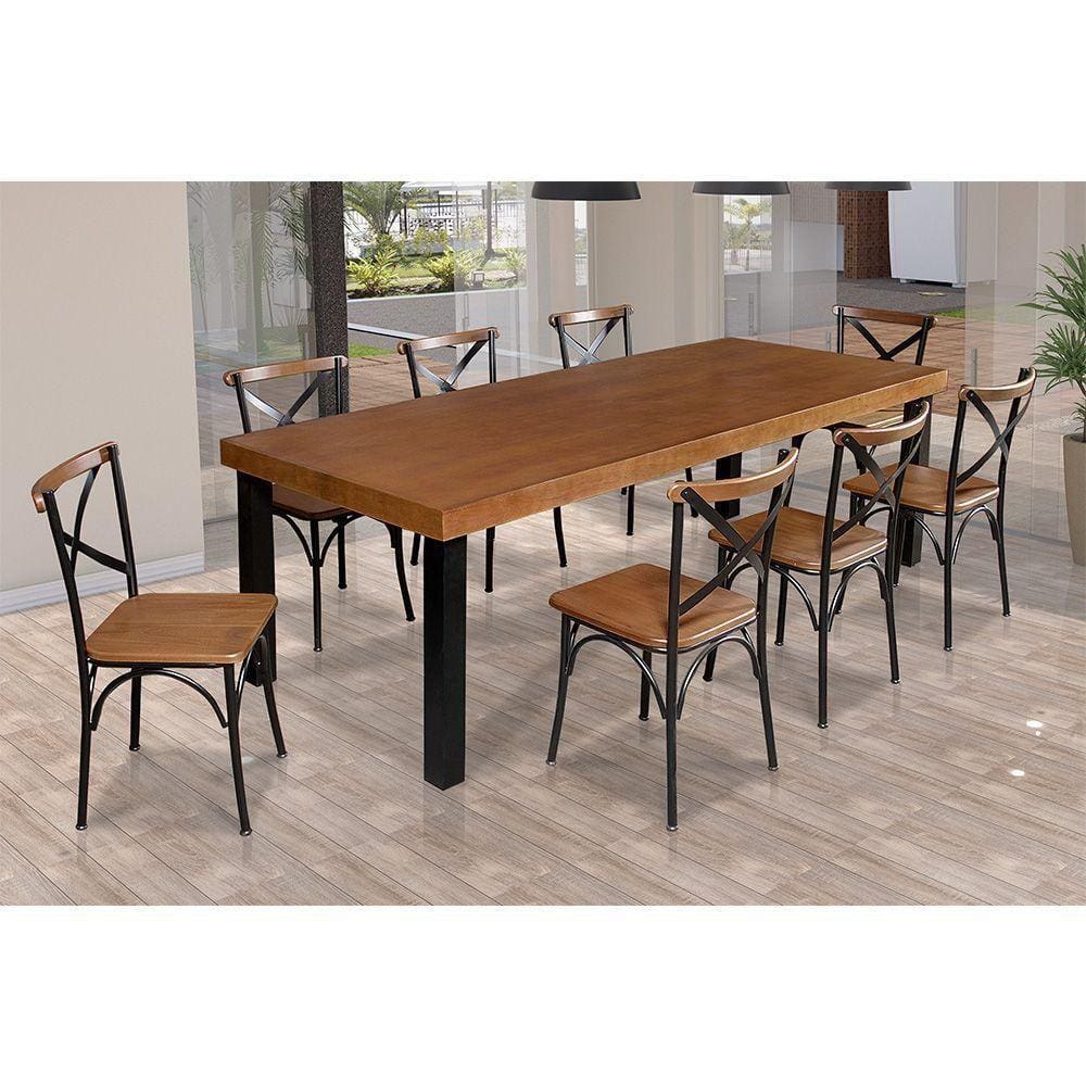 Mesa Jantar Retangular Industrial 2M Arlete Com 8 Cadeiras Paris Base Alumínio - Castanho - Marrom