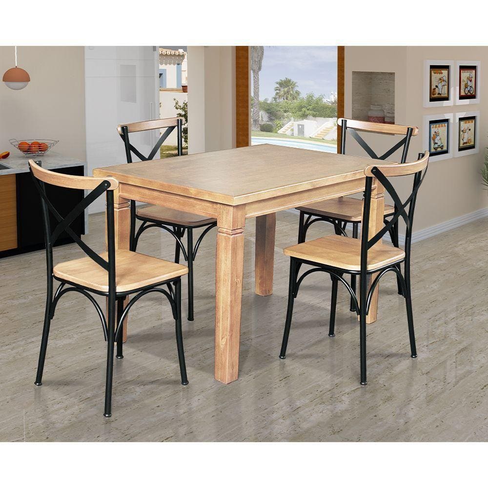 Mesa Jantar Retangular Aurora 120X80 Com 4 Cadeiras Paris Base Alumínio - Natural - Marrom